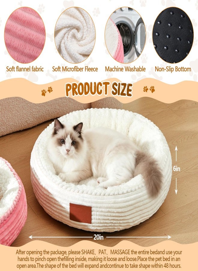BrightRow 2 Pack Cat Beds for Indoor Cats 20 Inches Washable Round Donut Pet Bed Cushion Self Warming for Cats, Small Dogs, Puppy, and Kitten(Pink, White) - Image 2